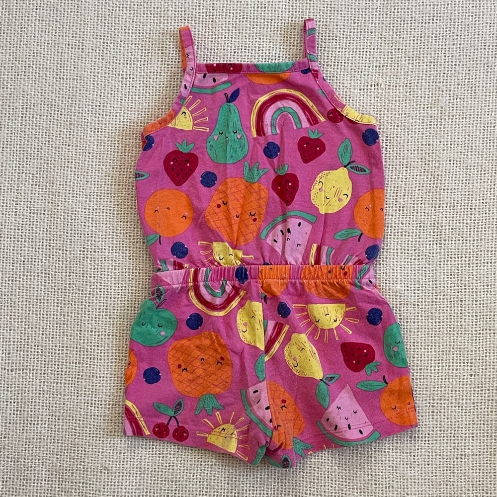 Baby girl romper in pink with fruit pattern. 12 months. - Picture 2 of 2